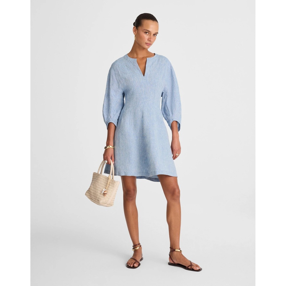 Madewell Sky Blue Notch-Neck Linen Mini Dress